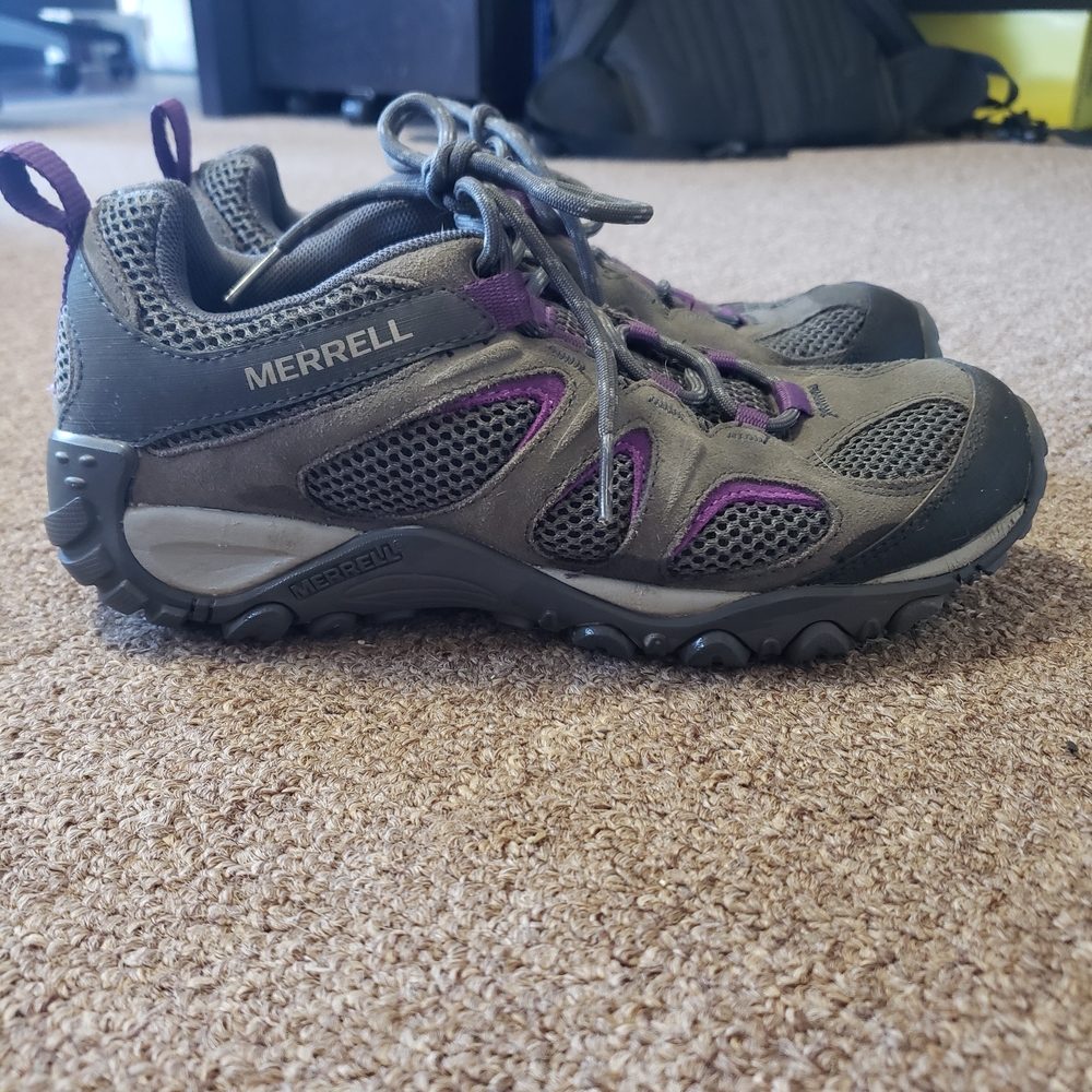Merrell Gray and Purple Athletic Shoes with Rugged Soles